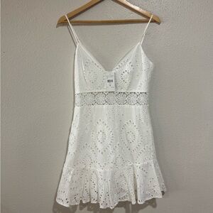 Fashion Nova Trophy Gal White Eyelet Lace Mini Dress NWT Size M (fits small)